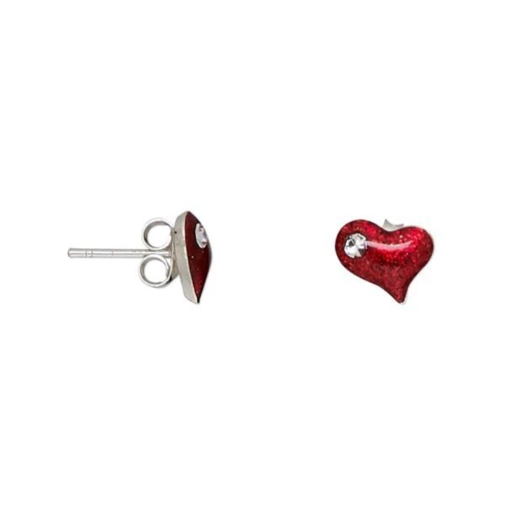 Sterling Silver Red Heart Stud Earrings - Picture 5 of 5